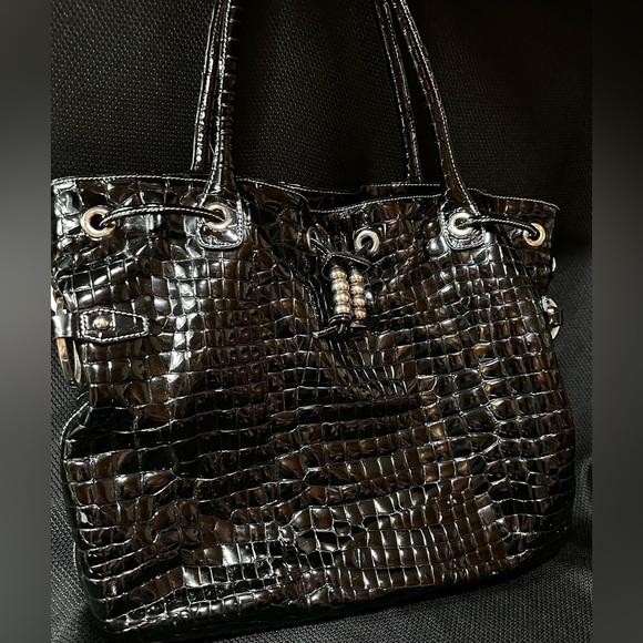 Charles David Large Black Patent Leather Top Handle Satchel Handbag - Picture 12 of 16